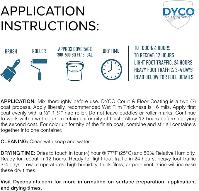 DYCO Court & Floor Anti-Slip Coating - Slip-Resistant Pavement, Cement & Concrete Paint for Pickleball, Tennis & Basketball Courts, Exceeds ADA Standards for Safety Areas (Desert, 5 Gallons)