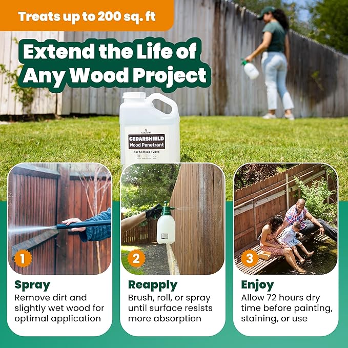 Cedarcide Cedarshield (1 Gallon) | Non-Toxic Wood Treatment and Stabilizer | Protects Wood from Moisture and Decay