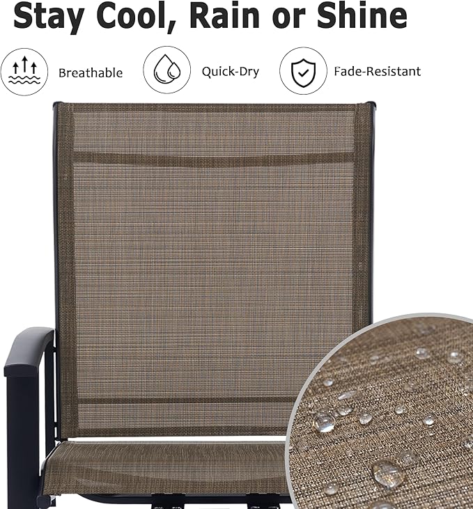 Patio Swivel Chairs Set of 8, Outdoor Swivel Chairs with Armrest, High Back Patio Chair with Metal Frame, All-Weather Outdoor Dining Chair for Deck, Porch and Lawn, Mocha