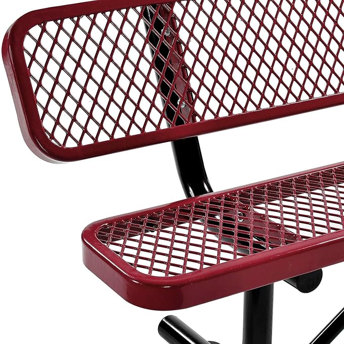 Global Industrial 8'L Heavy Duty Expanded Metal Mesh Bench with Backrest with Steel Frame, Portable Outdoor Bench, 1000 lbs Capacity, Red, 96" L x 24" W x 33" H