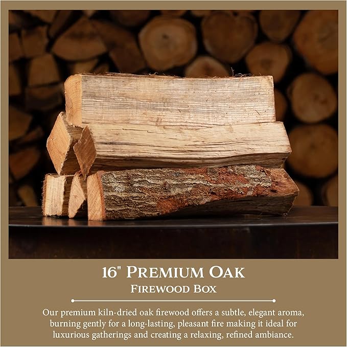 Cutting Edge Firewood - Premium Ultra Kiln-Dried Oak Logs, 16" Luxury Box, 49 lb - Long-Lasting Firewood for Indoor & Outdoor Fires, Complete Starter Kit, Refined Aroma, Clean & Consistent Burn