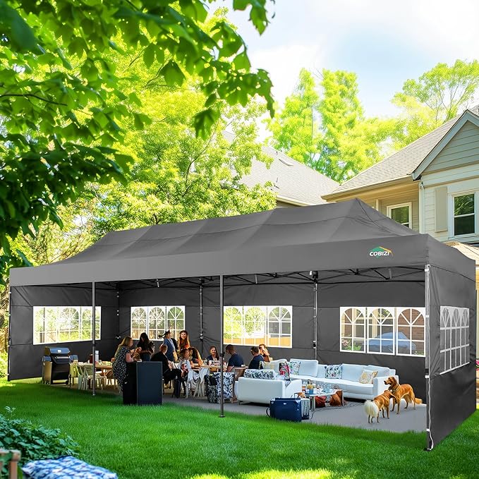 COBIZI 10x30 Pop up Canopy Tent Heavy Duty Without Sidewalls, Easy Set-up Commercial Outdoor Party Canopy, 100% Waterproof Wedding Gazebo, 3 Height Adjustable with Wheeled Bag, Gray