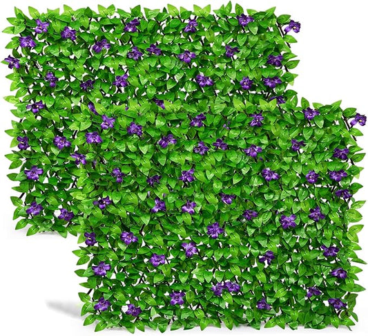 DOEWORKS Expandable Fence Privacy Screen for Balcony Patio Outdoor, 2PCS Faux Ivy Fencing Panel for Backdrop Garden Backyard Home Decorations