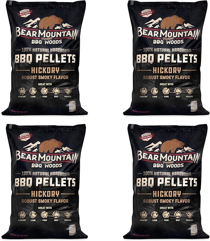 Bear Mountain Premium BBQ Woods FK14 Premium All Natural Low Moisture Hardwood Smoky Hickory BBQ Smoker Pellets for Outdoor Grilling, 20 Pound Bag (Pack of 4)