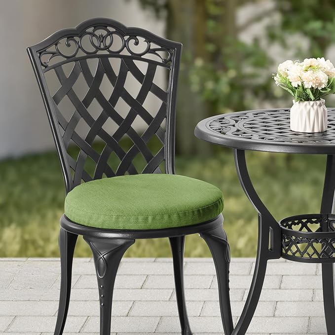NUU GARDEN 3-Piece Patio Bistro Set Outdoor Cast Aluminum Bistro Table and Chairs Set of 2, Outdoor Patio Bistro Set with Umbrella Hole and Green Cushions for Porch, Garden, Black