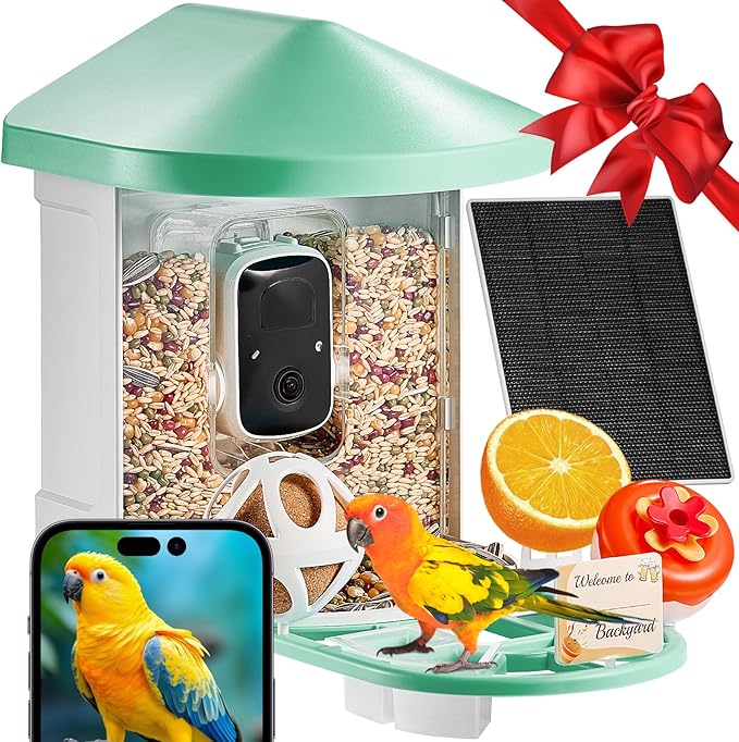VEVOR Smart Bird Feeder with Camera, Solar Powered Bird House Camera, Wireless Outdoor Vedio Birdfeeder with AI Identify Birds, Auto Detect & Instant Notify and 2K Full HD, Ideal Gift for Bird Lover