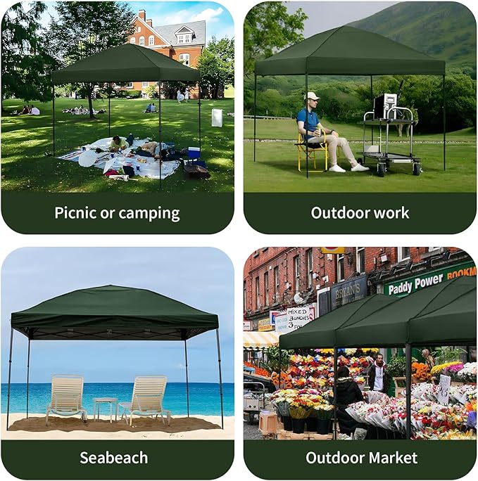 10x10 Pop Up Canopy Tent with 2 Sidewalls, Easy Up Canopy Outdoor Party Sun Shade Tent Portable Gazebo for Beach Camping Events with Carry Bag and 4 Sand Bags