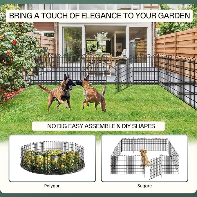 10 Panels Tall Garden Animal Barrier Fence, 33 in(H) X 24.5 ft(L) No Dig Decorative Garden Fence Outdoor for Yard, Heavy Duty Rustproof Metal Edging Border for Dog, Rabbits