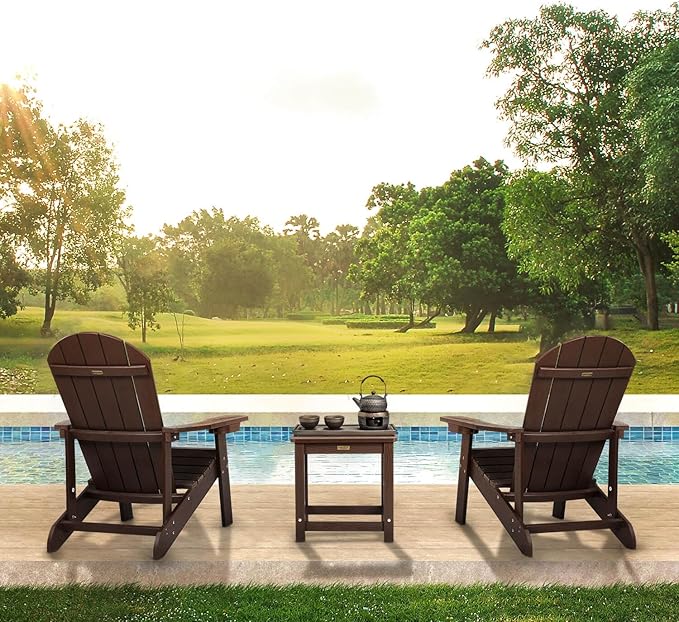 Adirondack Chair, All Weather Resistant Plastic Chairs with Cup Holder, 5 Easy Steps to Install, Outdoor Chairs for Patio, Garden, Backyard Deck, Lawn, Fire Pit - Brown