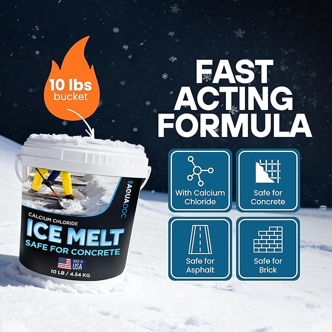 AquaDoc Ice Melt Safe for Concrete - Snow Salt & Rock Salt for Snow, Calcium Chloride Ice Melt for Driveway & Sidewalk Effective at -25°F, 10 Pounds