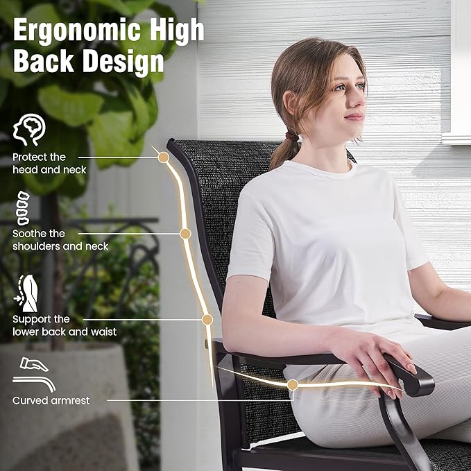 Amopatio Patio Swivel Chairs Set of 6, Outdoor Swivel Rocker Dining Chairs with All Weather Textilene High Back & Metal Frame, for Backyard Deck Lawn Garden (Dark Grey)
