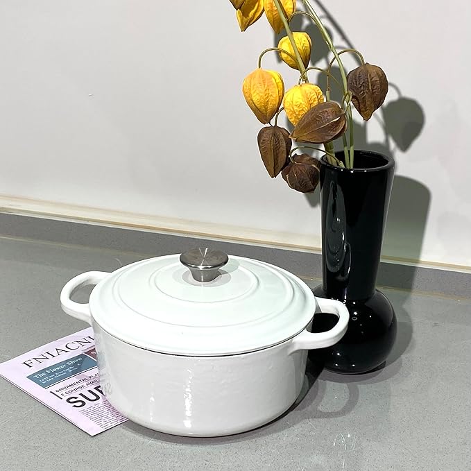 Commercial Grade, Cast Iron Enameled Cookware (White, Duch Oven 6qt)