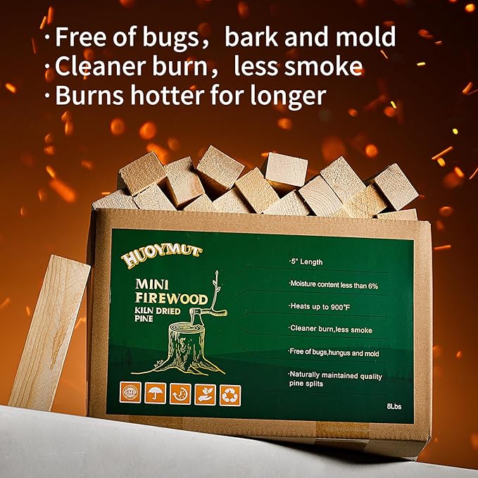 Mini Fire Sticks Wood,5" Lengths Kiln Dried Pine Small Firewood,Barkless Kindling Fire Logs,Fire Pit Accessories Great for Stove Mesa XL,Tabletop Firepit,Pizza Oven Wood,8 Lbs