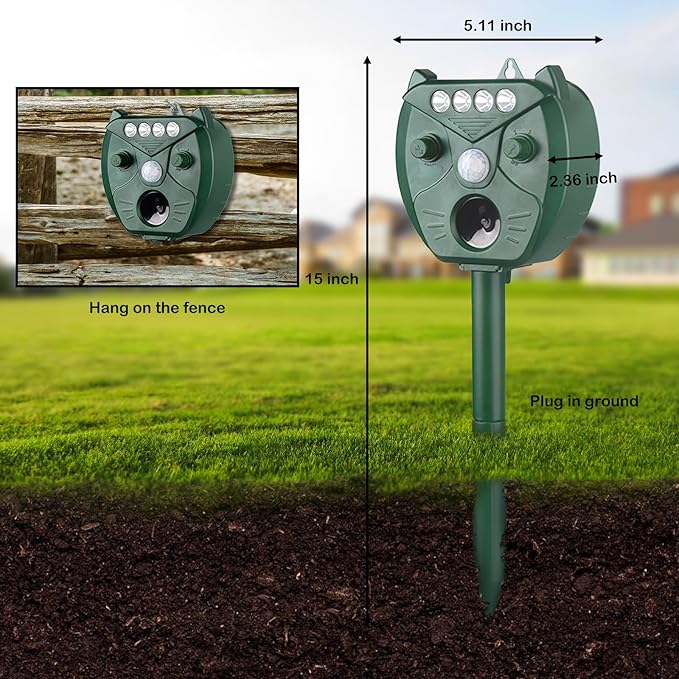 Ultrasonic Animal Repellent Outdoor, Solar Powered Deer Squirrel Skunk Rabbit Rodent Dog Deterrents Animal Repeller for Garden Farm Outdoor, Animal Deterrent with Motion Detection Waterproof for Yard