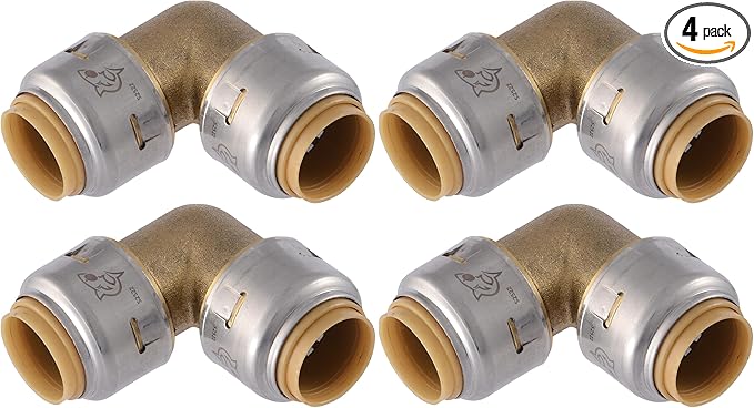 SharkBite Max 1/2 Inch 90 Degree Elbow, Pack of 4, Push to Connect Brass Plumbing Fitting, PEX Pipe, Copper, CPVC, PE-RT, HDPE, UR248A4