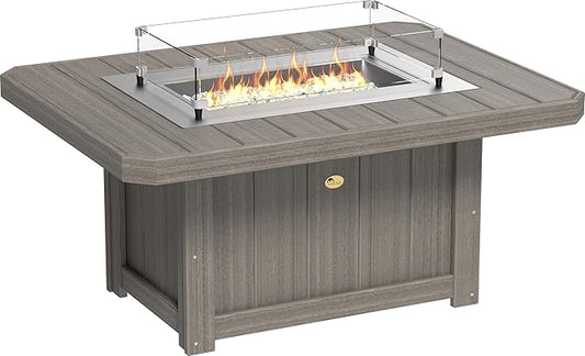 LuxCraft 51" Lumin Rectangular Gas Propane Fire Pit Table for Outdoor Patio with Tempered Glass Wind Guard and Stainless Steel Burner Cover - Amish Made in USA (Coastal Gray)