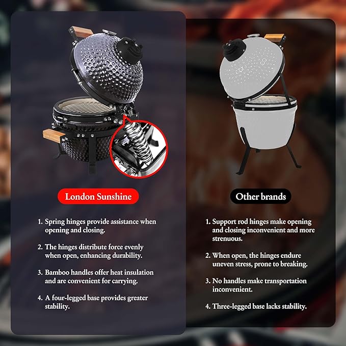 Ceramic BBQ Charcoal Kamado Grill 13 inch Portable Tabletop BBQ Bright Gray