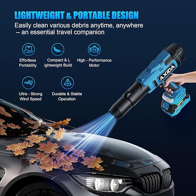 Leaf Blower Cordless - 21V Powerful Electric Handheld Leaf Blower with 2 Battery & Charger, Lightweight Design for Patio Cleaning, Lawn Care, Blowing Fallen Leaves, Dust & Debris