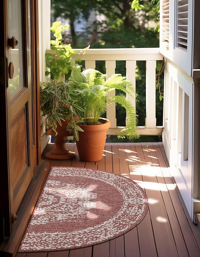 Unique Loom Outdoor Traditional Collection Area Rug - Timeworn (2' 7" x 4' 1" Hearth Rust Red/Gray)