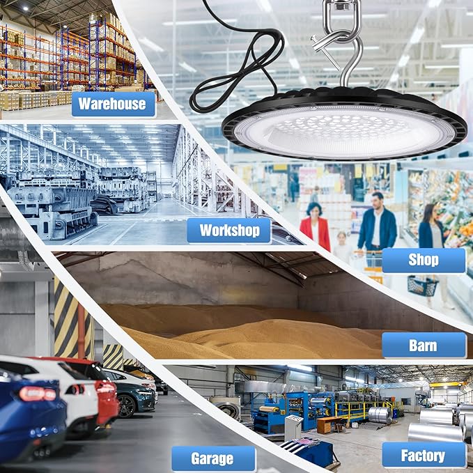6 Pack 150W UFO Led High Bay Light Fixture,5000K Daylight Commercial Shop Bay Lighting,120VAC,21000LM,[650W MH/HPS Equiv.] US Plug Area Lighting for Warehouse/Barn/Gym/Factory/Workshop