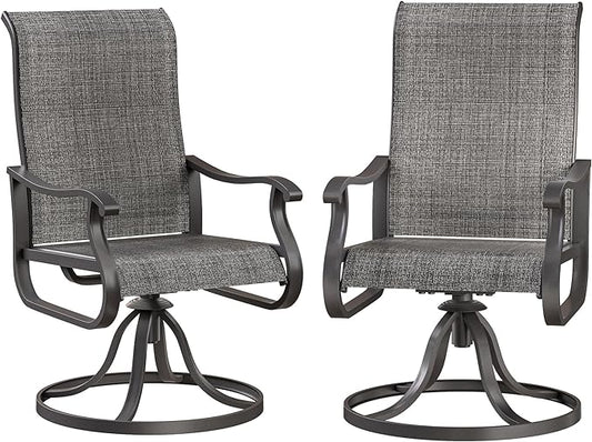 Patio Swivel Chairs Set of 2, Outdoor Dining Chairs with High Back, All-Weather Swivel Rocker Chair for Lawn, Porch or Garden (Dark Grey)