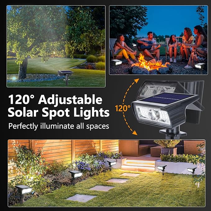 Toodour Solar Spot Lights Outdoor, 4 Pack Solar Christmas Lights Outdoor with 2 Modes, Waterproof Solar Powered Flood Lights Landscape Lighting for Yard Garden Pathway Walkway Xmas Decor - Cool White