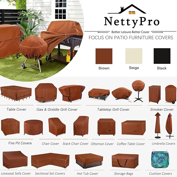 NettyPro Round Grill Cover Waterproof Heavy Duty Outdoor Indoor Electric Portable Stand Grill Cover for George Foreman, Char-Broil, Cuisinart, Homewell, Weber Small Grill and More, Brown