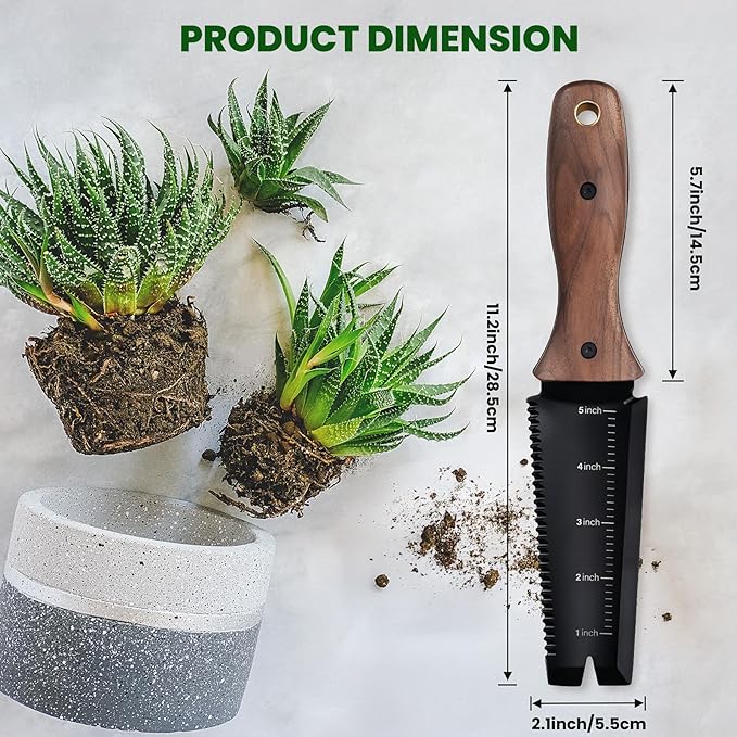 Hori Hori Garden Knife, Garden Tools with Sheath, 6" Stainless Steel Blade with Cutting Edge, Full-Tang Walnut Ergonomic Wood Handle with Hanging Hole, Weeding, Planting, Digging