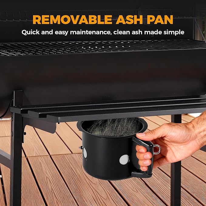 MASTER COOK Barrel Charcoal Grill with Foldable Front Shelf, Outdoor bbq Grill with 686 Sq.in. Cooking Area, Thermometer and Adjustable Air Vents for Patio, Parties,Backyard, Tailgating, Black