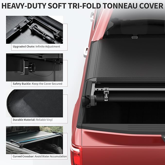 OEDRO Soft Quad Fold Truck Bed Tonneau Cover Fits for Chevy Silverado/GMC Sierra 1500 New Body Style 2007-2013 Without Multi-Flex Tailgate, Fleetside 5.8 Feet Bed