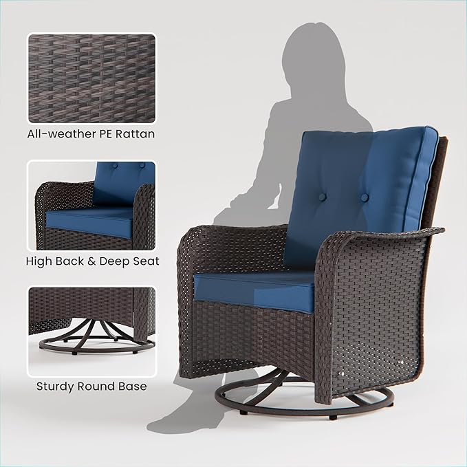 16 Pieces Outdoor Patio Furniture Set Outdoor Furniture Patio Sectional Sofa Conversation Sets w/ETL Approved 45" Gas Outdoor Fire Table & Coffee Table, Swivel Rocking Chair (Navy)