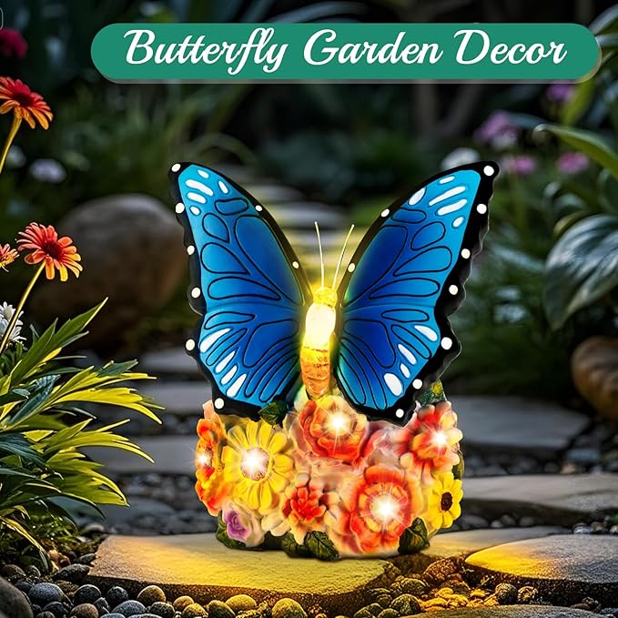 Linkax Fall Decor, Gifts for Women Mom Grandma Sister, Butterfly Statue Solar Lights Outdoor Garden Decor for Outside Yard Patio Balcony Front Porch Home, Gardening Christmas White Elephant Gifts