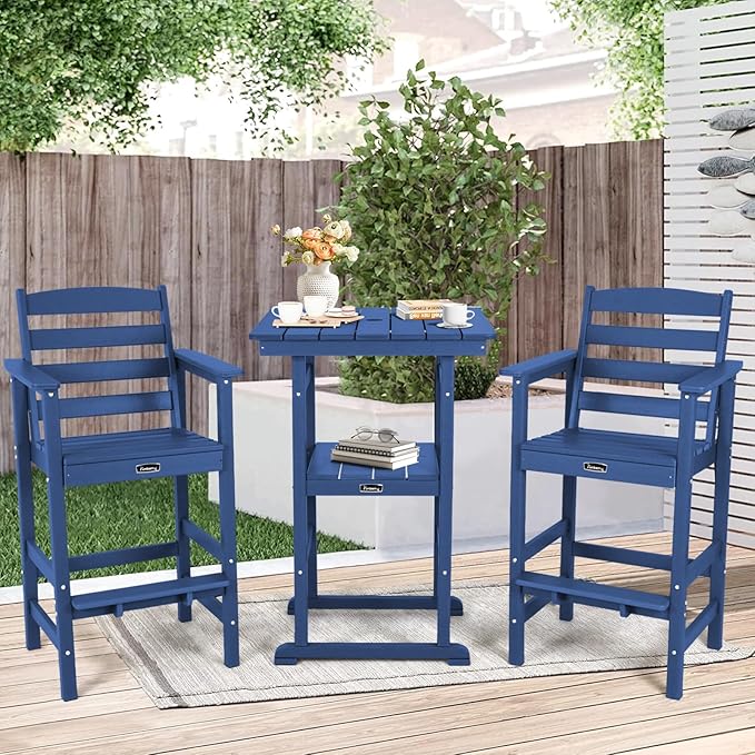 FUNBERRY Bar Height Outdoor Chairs, Tall Adirondack Chairs Set of 2, All Weather HDPE Outdoor Bar Chair for Bistro Patio Balcony