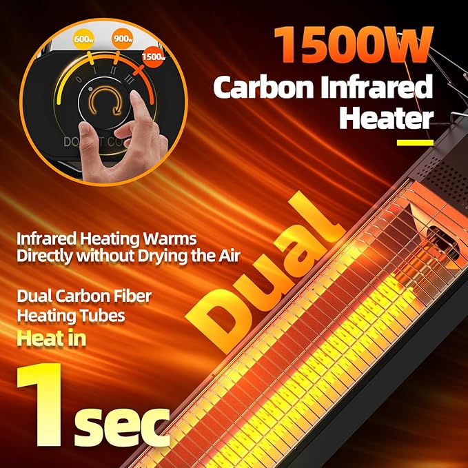 Outdoor Electric Patio Heater, Haimmy 34- inch Outdoor Electric Patio Heater, 1500W Instant Heating, 3 Heat Levels, Tip-Over & Overheat Protection, IPX5 Waterproof Tower Space Heater