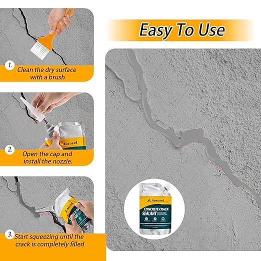 Concrete Crack Filler, Cement Crack Filler, Self Leveling Concrete Crack Repair Sealant–Quick-Drying, Waterproof, Durable Filler for Driveway, Sidewalk & Expansion Joint Repair-2 PCS