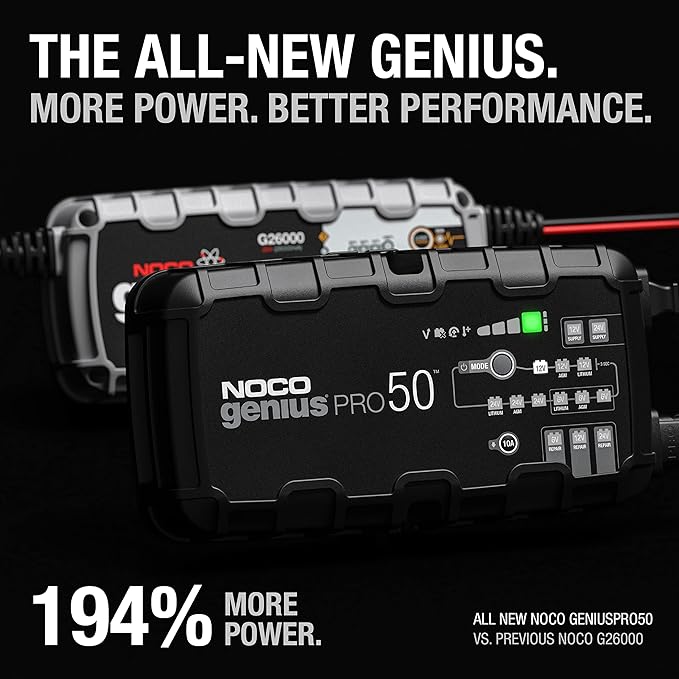 NOCO GENIUSPRO50: 50A 6V/12V/24V Professional Smart Battery Charger – Maintainer, Desulfator & Power Supply with Overcharge Protection & Thermal Compensation – for Lead-Acid & Lithium Batteries