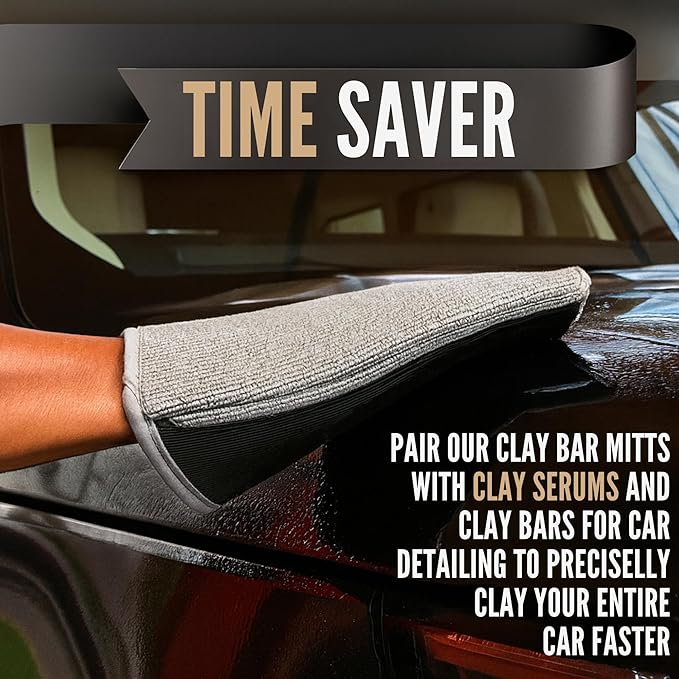 2-PC Medium Fine Clay Mitt Auto Detailing | Reusable, Scratch Free & Easy-Glide Clay Bar Mitt for Detailing | Clay Towel Gloves to Removes Sap/Tar/Contaminants | Safe on Paint, Glass & Wheels