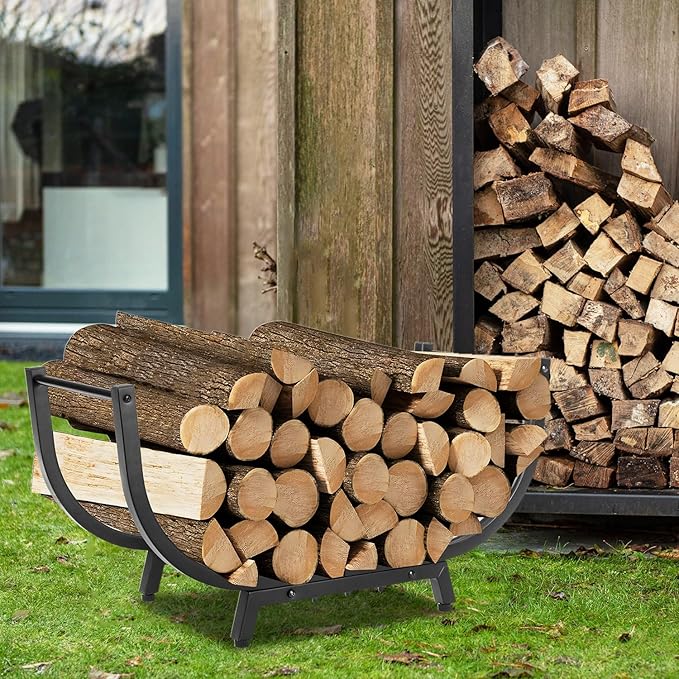 30“ Firewood Rack Outdoor and Indoor, Compact Firewood log Storage & Holder, Stable Log Holder with Reinforced Steel Frame, Waterproof Rustproof Wood Pile Storage Rack for Fireplaces/Camping.