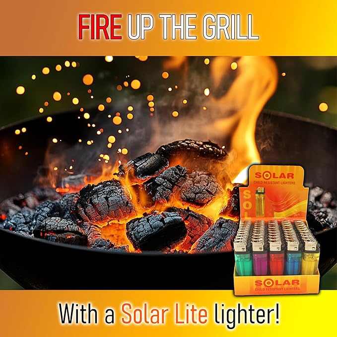 Disposable Lighters (Pack of 50) | Solar Lite® | Bonus 5pk Included | 55 Pack of Total Lighters