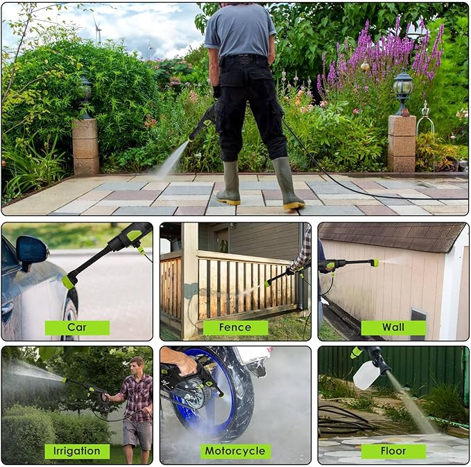 Cordless Pressure Washer 435PSI Portable Electric Power Washer with 6-in-1 Nozzle, Foam Bottle, 21V 15000mAh Battery for Car, Bike, Patio, Outdoor Cleaning