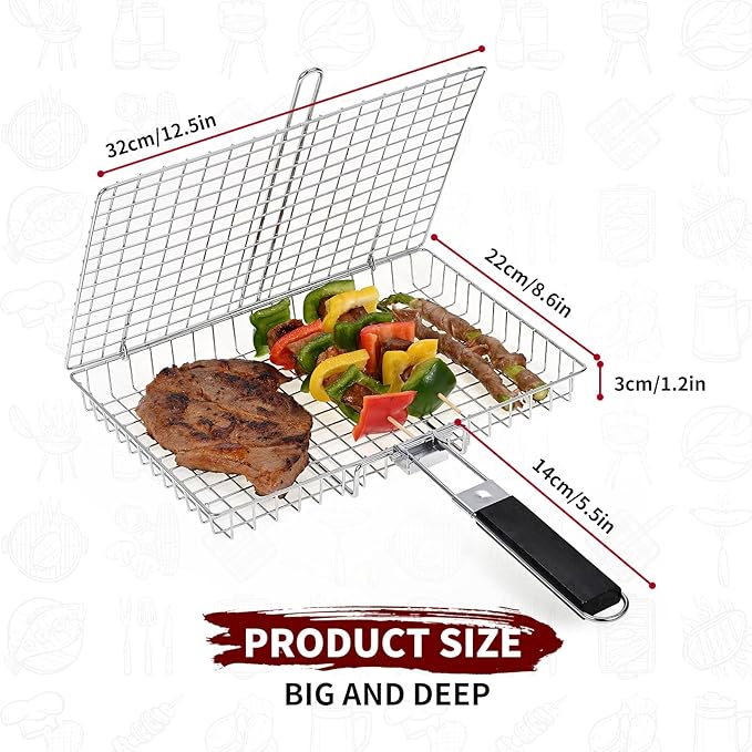 Portable Grill Baskets WINHONW Bbq net BBQ Grilling Basket veggie grill basket Folding with Removable Handle.Grill Vegetable basket BBQ Accessories Grilling Barbecue Basket Grill Baskets Grill net for Outdoor Grilling