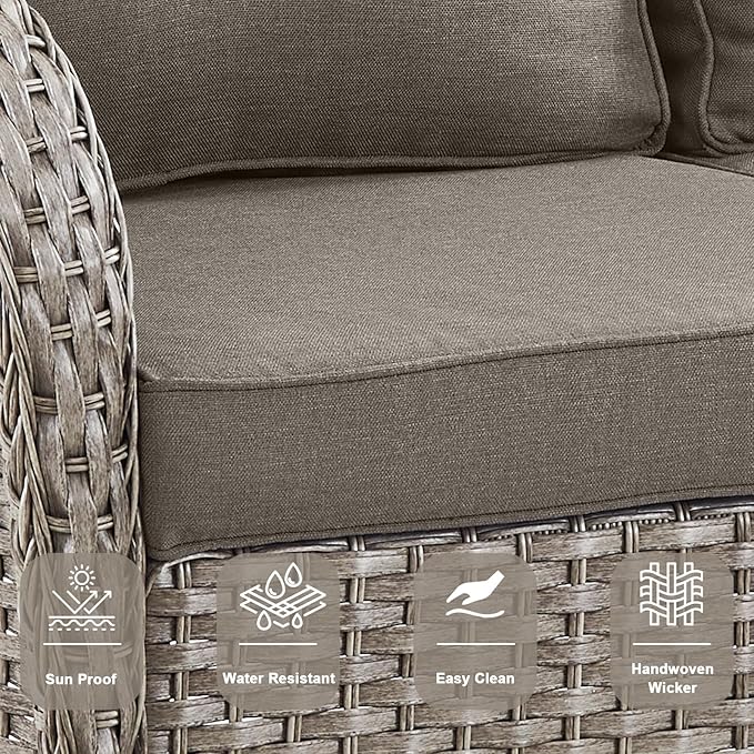 Belord 6 Pieces Wicker Patio Conversation Sets with Outdoor Swivel Rocker Chairs and Loveseat Glider Chair, All-Weather Rattan Furniture Set for Deck Patio Sunroom Backyard