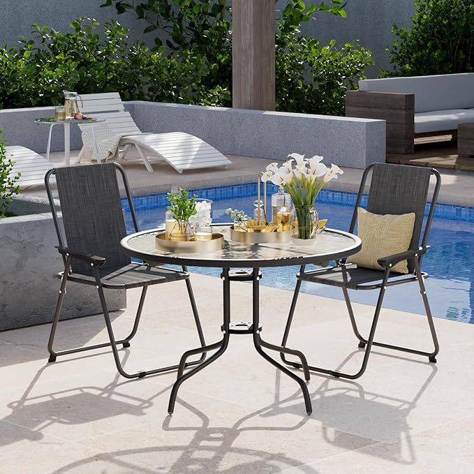 UDPATIO Patio Folding Chairs Set of 2, Lightweight Portable Patio Chair with Sturdy Steel Frame and Weather-Resistant Textilene Fabric, Black
