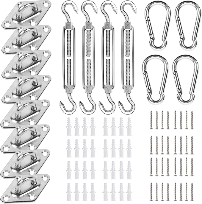 YOFIT Shade Sail Hardware Kit 6 inch for Triangle Rectangle Sun Shade Sail Installation, 304 Grade Stainless for Garden Outdoors, 80 Pcs