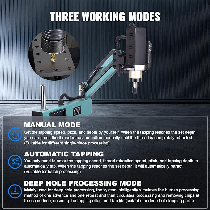 Doppy Electric Tapping Machine M3-M16,360° Multi-directions Tapping Machine 0-375rpm/min,8PCS Collets,Rated Power 600W,Voltage AC 220V,for Machinery Manufacturing,Mould machinery and other industries