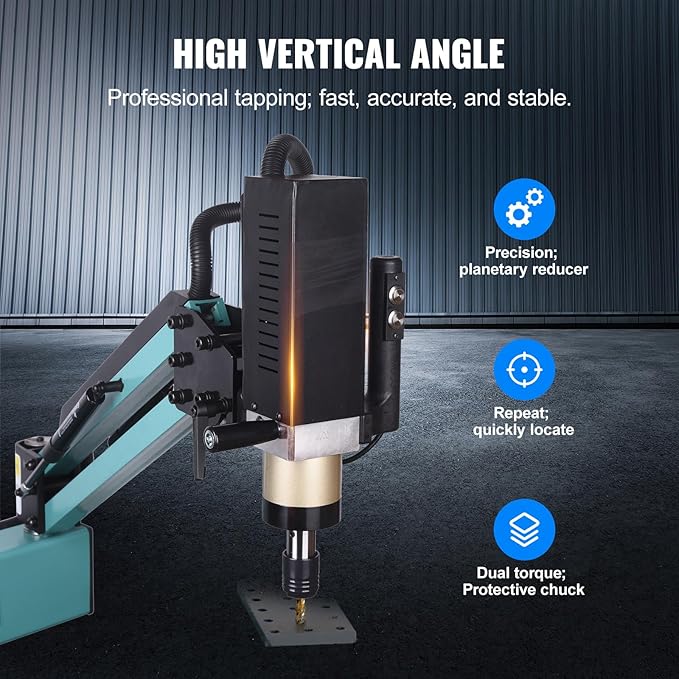 Doppy Electric Tapping Machine M3-M16,360° Multi-directions Tapping Machine 0-375rpm/min,8PCS Collets,Rated Power 600W,Voltage AC 220V,for Machinery Manufacturing,Mould machinery and other industries