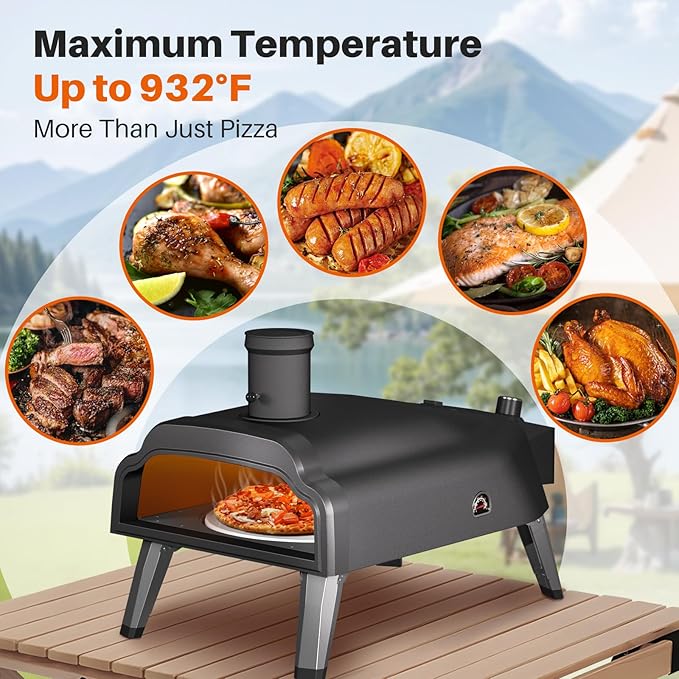 Multi-Fuel Pizza Oven Outdoor,12" Wood Fire & Propane Pizza Oven, Portable Rotating Pellet Gas Pizza Maker for Grill with Thermometer,Dual Fuel Stainless Steel Pizza Maker for Backyard Camping