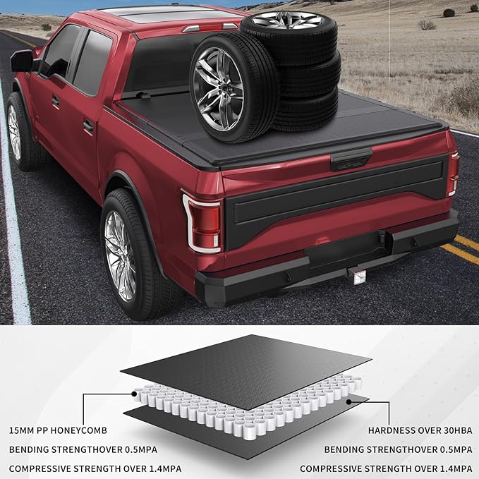 Fiberglass Hard Tri Truck Bed Tonneau Cover Compatible for 2019-2025 Chevy Silverado/GMC Sierra 1500 Fleetside 3-Fold 5.8FT 69.3Inch