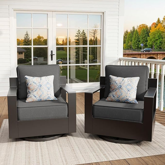 Aluminum Outdoor Swivel Rocker Chairs Set of 2 - All Weather Use Porch Furniture, 2 Pieces 360 Degree Swivel Glider Patio Chairs with 6" Water-Resistant Cushion & Chair Covers (Grey)