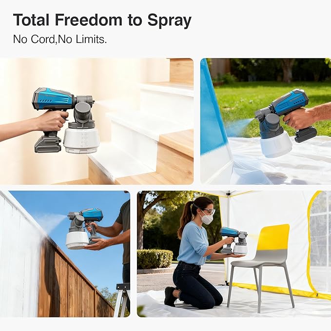 Tilswall Brushless Cordless Paint Sprayer Compatible with Dewalt 20V Battery (Battery Not Included), Easy Side-Fill, 1300ml Container, Electric HVLP Spray Paint Gun for House Painting, Furniture